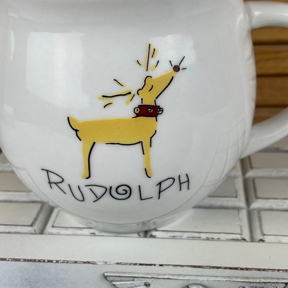 Pottery Barn Rudolph Reindeer Oversized White Ceramic Christmas Mugs - Pair - Picture 4 of 4